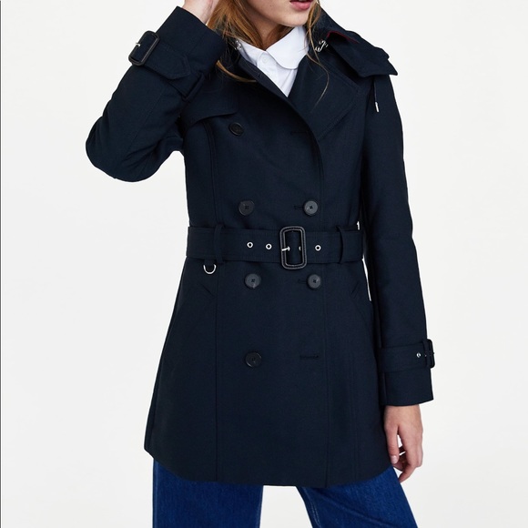 zara navy blue trench coat